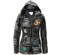 SHOPOHOLIC FASHION Felpa con Cappuccio da Donna con Zip Nera Patchwork Tagliato, Felpa Lunga in Cotone Slavato, XXL