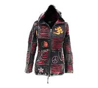 SHOPOHOLIC FASHION Felpa con Cappuccio da Donna con Zip Rossa Patchwork Tagliato, Felpa Lunga in Cotone Slavato, XXL