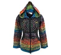 SHOPOHOLIC FASHION Felpa con Cappuccio Multicolore, con Patchwork, Motivo Arcobaleno, con Maniche a Strisce, Stile Hippy e Boho Black, 3XL