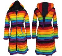 SHOPOHOLIC FASHION Giacca Arcobaleno Stonewashed Foderata in Pile da Donna Lunghezza al Ginocchio, M