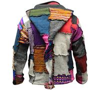 SHOPOHOLIC FASHION Giacca da Uomo in Lana con Cappuccio Foderata in Pile Stile Hippie Batik Patchwork, L