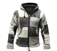 SHOPOHOLIC FASHION Giacca da Uomo in Lana Patchwork Colorata con Cappuccio Supercosy Festival Hippy Boho (Grigio Misto/L)