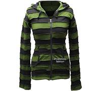 SHOPOHOLIC FASHION Giacca Outwear con Cappuccio Pixie a Righe Patchwork da Donna, Verde, M