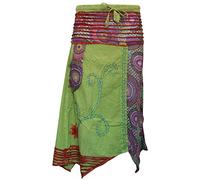 SHOPOHOLIC FASHION Gonna lunga da donna ricamata a mano, stile hippie, floreale, stile bohémien, Verde lime, Taglia unica