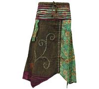 SHOPOHOLIC FASHION Gonna lunga da donna ricamata a mano, stile hippie, floreale, stile bohémien, Verde militare, Taglia unica