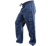 SHOPOHOLIC FASHION, Pantaloni Unisex in Stile Hippy, a Righe, Gamba Larga, con Tasche Laterali Blue Mix XX-Large
