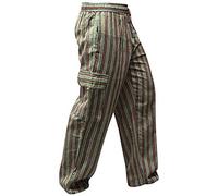 Shopoholic Fashion, pantaloni unisex in stile hippy, a righe, gamba larga, con tasche laterali Green MIX X-Large