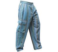 Shopoholic Fashion, pantaloni unisex in stile hippy, a righe, gamba larga, con tasche laterali Turquise mix Medium