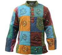 SHOPOHOLIC FASHION Patchwork Stripe StoneWashed Hippie Maglietta Maniche Lunghe Camicia da Nonno Fatta Festival Mano da Uomo, 4XL