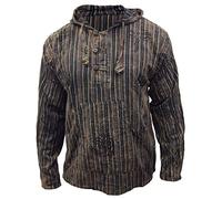 SHOPOHOLIC FASHION Uomo Slavato a Righe con Cappuccio Hippy Nonno Camicia - Marrone, XX-Large