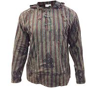 SHOPOHOLIC FASHION Uomo Slavato a Righe con Cappuccio Hippy Nonno Camicia - Verde, Medium