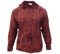 SHOPOHOLIC FASHION Uomo StoneWashed a Righe con Cappuccio Hippy Nonno Camicia - Bordeaux, 4XL