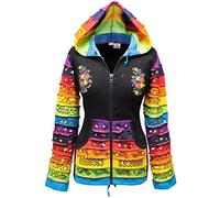 Shopoholic - Giacca da Donna Patchwork Pixie con Cappuccio Arcobaleno, Modello Hippy, Mix Nero, M