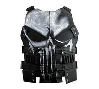 Shopoyn Giacca in pelle nera da uomo con logo The Frank Castle Skull Skull Black Motorcycle Biker Tactical Style Gilet per Halloween Costume Cosplay