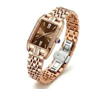 ShoppeWatch Delicato orologio in oro da donna | quadrante rettangolare con strass (marrone)