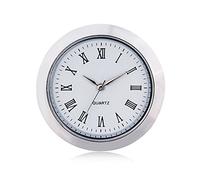 Shoppewatch mini Clock inserto movimento al quarzo tondo 1 7/16" (35 mm) orologio in miniatura Fit Up bianco viso tonalità argento lunetta numeri romani CK097SL