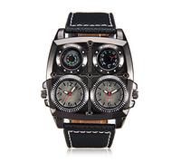 ShoppeWatch OM-247 - Orologio da uomo con quadrante grande e quadrante quadrato nero con quadrante quadrato e cinturino in pelle, Nero , Cinturino