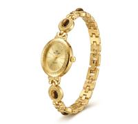 ShoppeWatch Orologio da donna in oro con grazioso braccialetto con perline di cristallo, Oro-Marrone