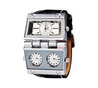 ShoppeWatch Orologio da uomo con quadrante grande oversize tre fusi orari multi quadrante cinturino in pelle OM-165, Multicolore, Cinturino