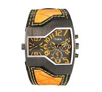 ShoppeWatch Orologio da uomo con quadrante grande, quadrante nero, quadrante unico, cinturino in pelle arancione OM-170, Arancione, mens standard