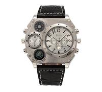 Shoppewatch - oversize orologio da polso Dual Time display al quarzo nero cinturino in pelle quadrante bianco om-215