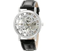 ShoppeWatch Uomo meccanico di scheletro della vigilanza della mano Wind Up quadrante argentato cinturino in pelle nera MW-07