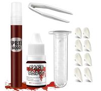 SHOPPGO Trucco Vampiro Halloween, 4 Paia Denti da Vampiro+20ml Sangue Finto Lavabile, Halloween Make Up per Halloween, Costumi, Fai da Te e Giochi di Ruolo