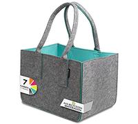 Shopping Bag in feltro riciclato, grande borsa per la spesa, bicolore grigio scuro/turchese, manico lungo, cestino per la spesa, pieghevole, borsa per legna da ardere, borsa in feltro, cestino in