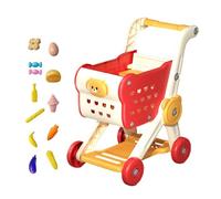 Shopping Cart, Grocery Cart, Play Kitchen Toy, Educational Role-Playing Set, Preschool Activity Fun, for Boys Girls Family Use, 10,63 x 15,75 x 19,69 pollici, Red Yellow, 16 pezzi