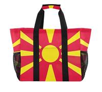 Shopping Cucina Borsa della spesa riutilizzabile Cartoon Beach Totes Donne Utility Bags Packable Pool Tote Boat Bag Trendy Gray, Bandiera nazionale della Macedonia del Nord, 15.4 X 9.8 X 12.8 inch