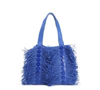 shopping in raffia con applicazione di bottoni e frange