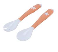 Shopping Pazzo Stoviglie per bambini, forchetta per bambini con bordo arrotondato, senza BPA, autoalimentato, facile da impugnare per la cucina di casa(Star Forchetta cucchiaio scatola arancione)