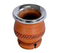 SHOPPLACE Opaco Legno Carrubo Artigianale Argentino Intagliato a mano Yerba Mate Trebol Puntale Acciaio (fine)