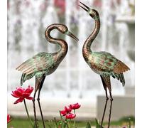 Shorayn Statue di gru da giardino, sculture di airone blu per esterni, decorazione gru uccello in metallo, patina ornamenti da giardino per cortile, patio, portico, decorazioni esterne