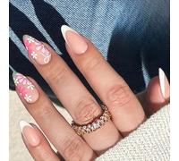 Short Almond Press On Nails Colorati Disegni Floreali Per Unghie Artificiali Manicure Francese Lucido Per Donne E Ragazze 24 Facile Da Applicare Un Chiodo Falso