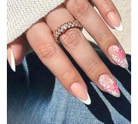 Short Almond Press On Nails Colorati Disegni Floreali Unghie Artificiali Manicure Francese Lucido Per Donne E Ragazze 24pcs Design In Stile