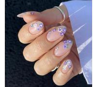 Short Amond Stick On Nails Floral Press Acrilico Corto Falso Per Donne E Ragazze Decorazioni Per Nail Art 24pcs