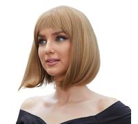 Short Bob Wig - Parrucche Per Capelli Umani | GUE CAPELLI RESISTENTE RESISTENTE Meno Parrucca Di Pizzo Trasparente Dall'aspetto Naturale Con Frangia | Parrucca Di Capelli Biondi Finti Per Donne