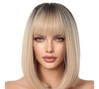 Short Bob Wig - Parrucche Per Capelli Umani | GUE CAPELLI RESISTENTE RESISTENTE Meno Parrucca Di Pizzo Trasparente Dall'aspetto Naturale Con Frangia | Parrucca Di Capelli Biondi Finti Per Donne