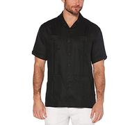 Short Cubavera maschile Sleeve Guayabera lino 100%, Jet Black, X grande