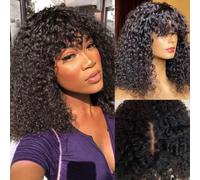 Short Curly Bob Wig With Bangs Human Hair Parrucca Donna Capelli Veri Umani con frangia Corti Afro Curly Wigs with Bangs for Woman 2x1 Lace Front Wigs Human Hair Wig with Bang 8 inch