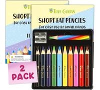 Short Fat Pencils Set di Matite Colorate Jumbo per Bambini, 2 Sets, Asilo | Corte e Spesse a Triangolo per 3 ai 7 Anni, Forma Triangolare con Temperamatite, Lunghezza a Misura di Bambino, 11 Pezzi