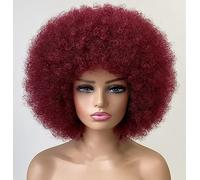 Short Fluffy Afro parrucche per Black Women 8cm Kinky Curly Puff Synthetic Hair Wigs Heat Resistant Wigs Soft Bouncy Curls Hair Wigs for Cosplay Costume and Daily Party (Color : Burgundy)
