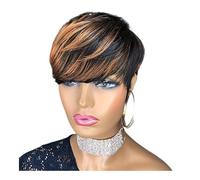 Short Pixie Cut Wigs for Women, Human Hair Glueless Wear and Go No Lace Front Wig with Bangs for Daily Use(1 b30)