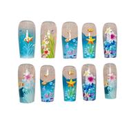 Short Press On Nails - Reusable Natural Fake Nails, 10 Pieces Creative Blue Nail Tips, Easy Apply Press-On Manicure | Fun Art Set For Girls, Cosplay, Party, Travel, Holiday, Event, Gathering Use