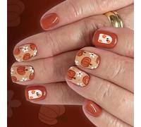 Short Quadrato Scintillanti Unghie Artificiali Halloween Essence Pumpkin Essence Design 24 Premere Sulla Punta Pumpkin Nail