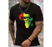 Short Sleeve, Breathable African Map Print Men's Round Crew Neck Tee, Simple Regular Fit T-Shirt for Spring Summer Holiday Leisure Vacation, Casual Comfy Men's Clothing As Gift KOMFORT & SICHERHEIT - 