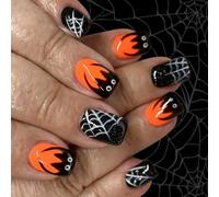 Short Square Sparkling Artificial Nails Alloween Black Ragno Pattern 24picies Premere Sulla Punta Glossy Party Nail