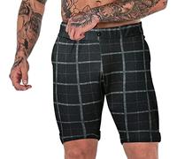 Short Uomo - Pantaloni Corti Elastici A Vita Media con Elastico Scozzese A Righe da Uomo con Tasche (Black M)