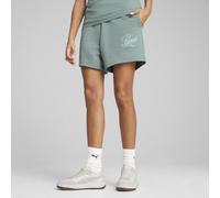 PUMA Ess Script High-Waist Shorts 5", Pantaloncini Lavorati a Maglia Donna, Green Moon, XS